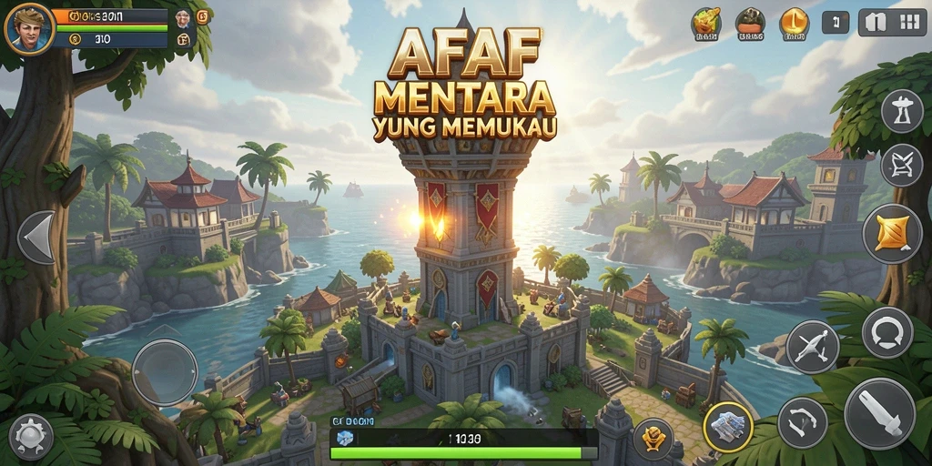 Screenshot gameplay AFAF yang menunjukkan serangan menara Tower Defense.