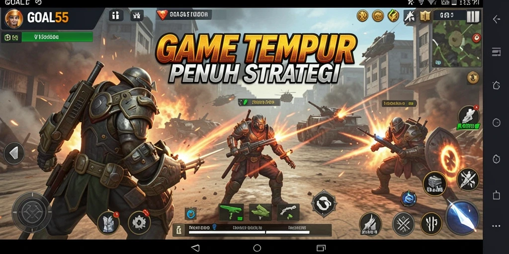 Screenshot GOAL55 memperlihatkan aksi tempur seru dalam gameplay TPS.