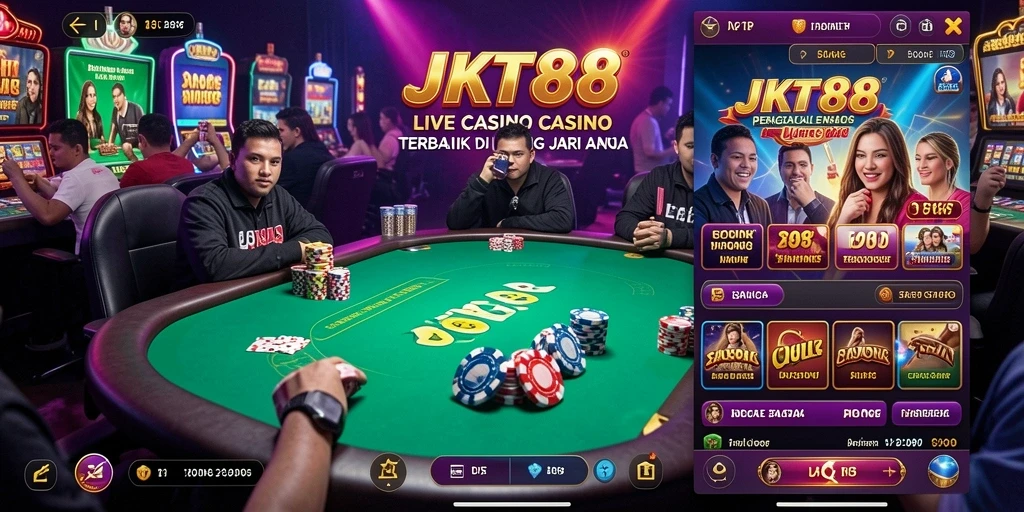 Screenshot gameplay Live Casino JKT88 yang menampilkan dealer dan pemain.