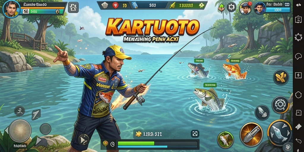 Gameplay seru KARTUTOTO saat menangkap ikan di lokasi menakjubkan.