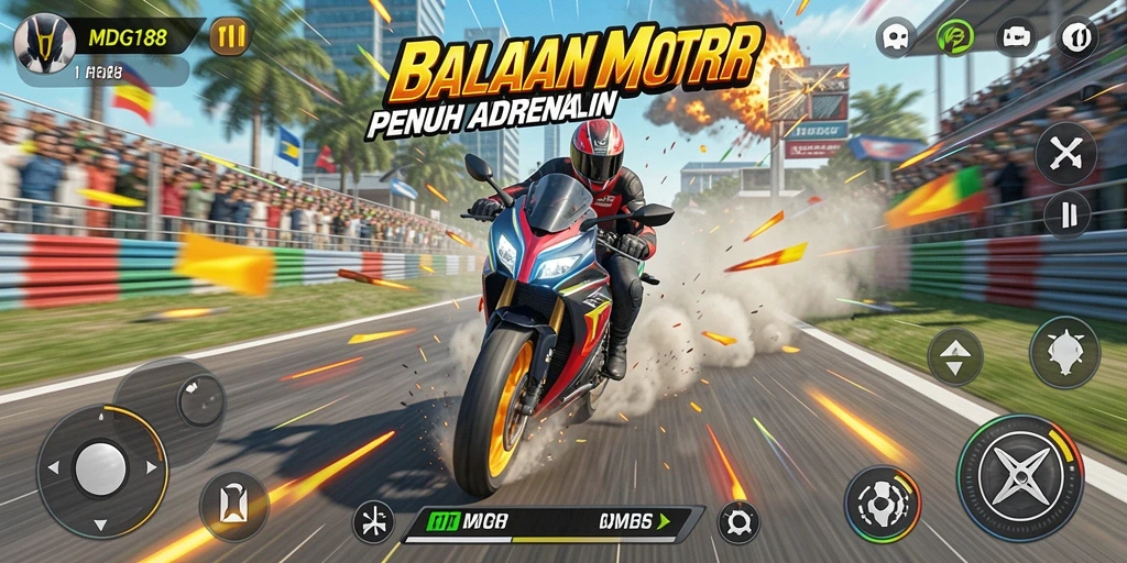 Gameplay mendebarkan dari MDG188 dengan balapan motor yang seru.