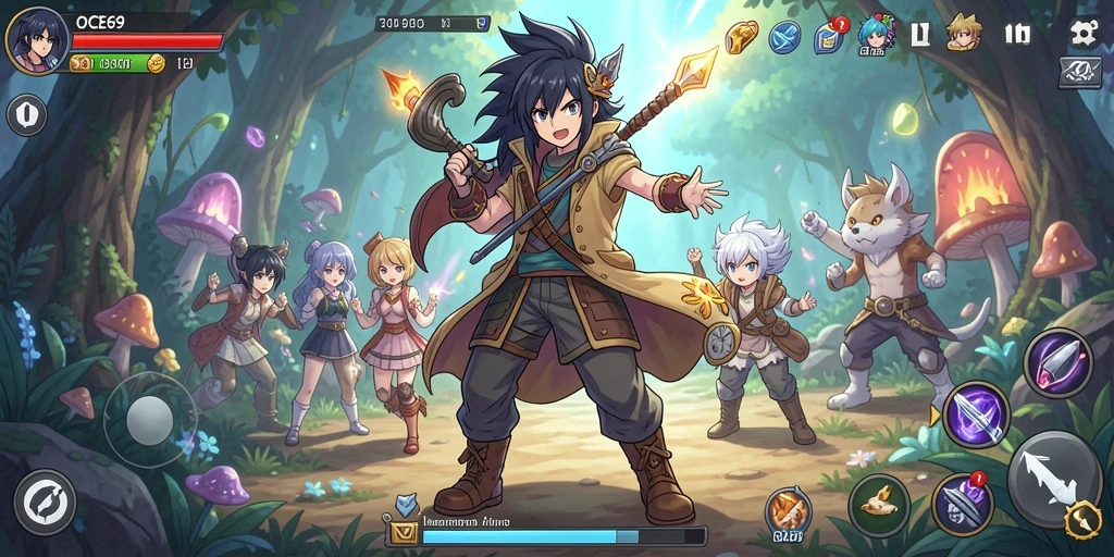 Tampilan gameplay yang menarik dari OCE69, menampilkan karakter anime yang ikonik.