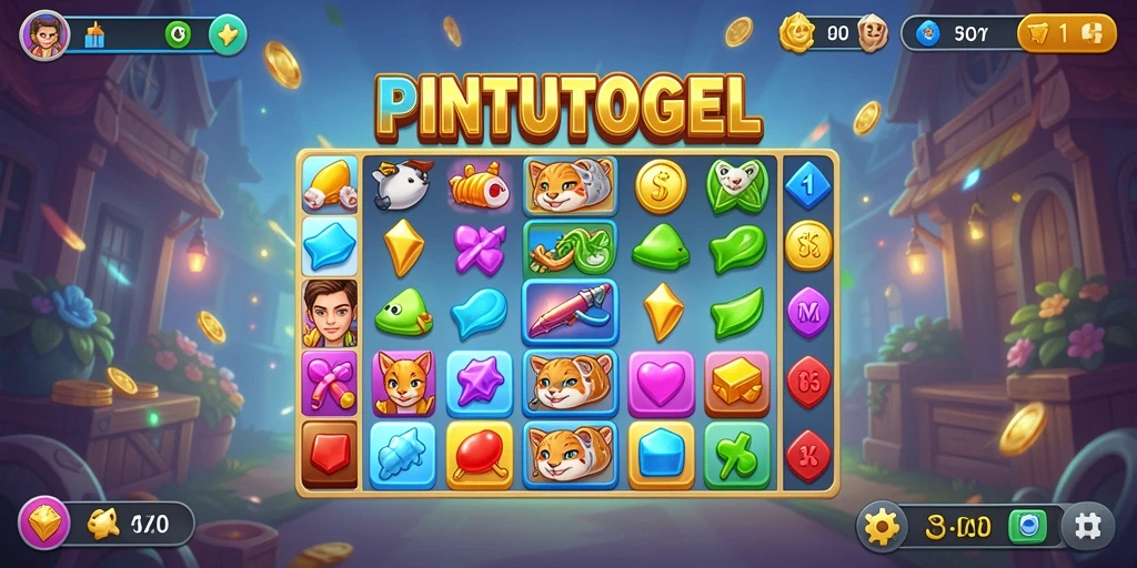 Screenshot utama menampilkan aksi mencocokkan biji warna dalam PINTUTOGEL.