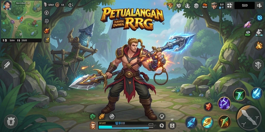Screenshot utama SD107 menampilkan aksi bertempur seru dalam gameplay RPG.