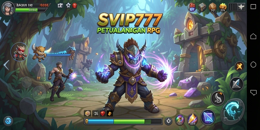 Tangkapan layar utama SVIP777 menampilkan aksi pertarungan seru di dunia RPG.