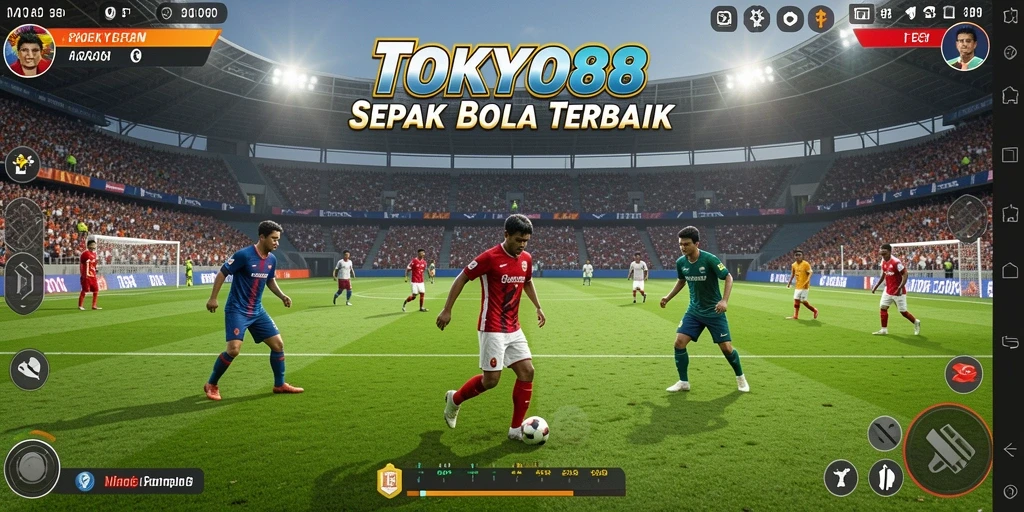 Tangkapan layar dari gameplay TOKYO88 menunjukkan aksi sepak bola yang mendebarkan.
